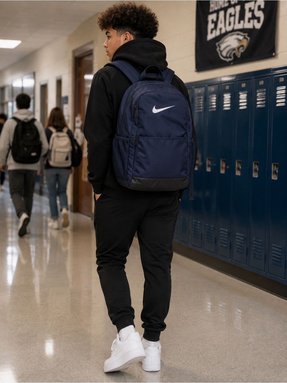 Nike Men's Dark Blue Swoosh Backpack with Black Base